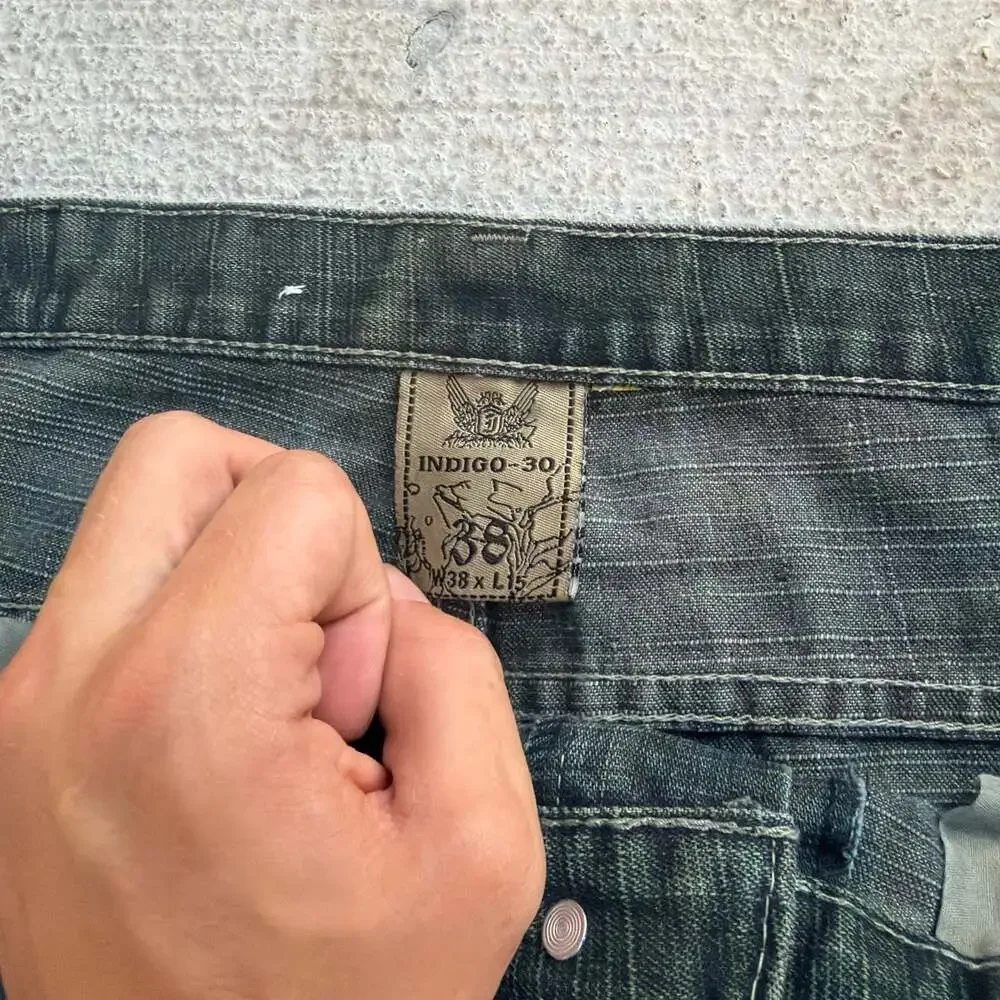 Indigo 30 Vintage Y2K Distressed Embroidered Baggy Denim Shorts Size 38
